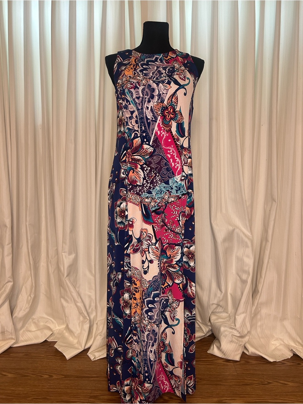 Chico's Navy and Pink Floral Paisley Maxi Dress